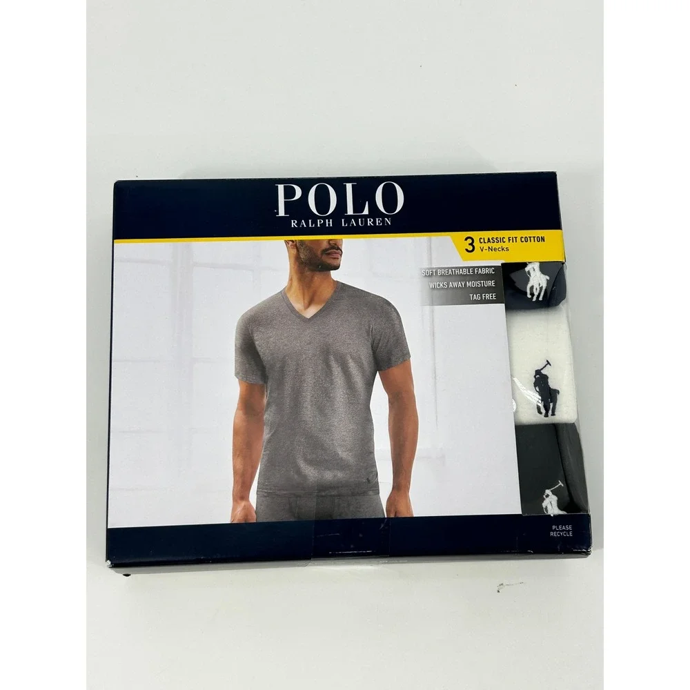 Polo Ralph Lauren V-Neck T-Shirt Mens Medium Multi 3-Pack Classic Fit Cotton NEW